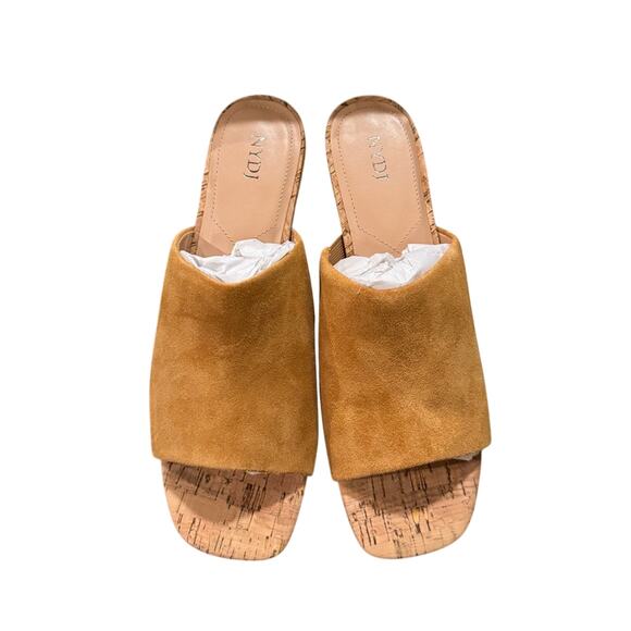 NYDJ Claudine Wedge Mule Sandals Suede Cognac Tan Women’s 7.5 NIB - Picture 2 of 6